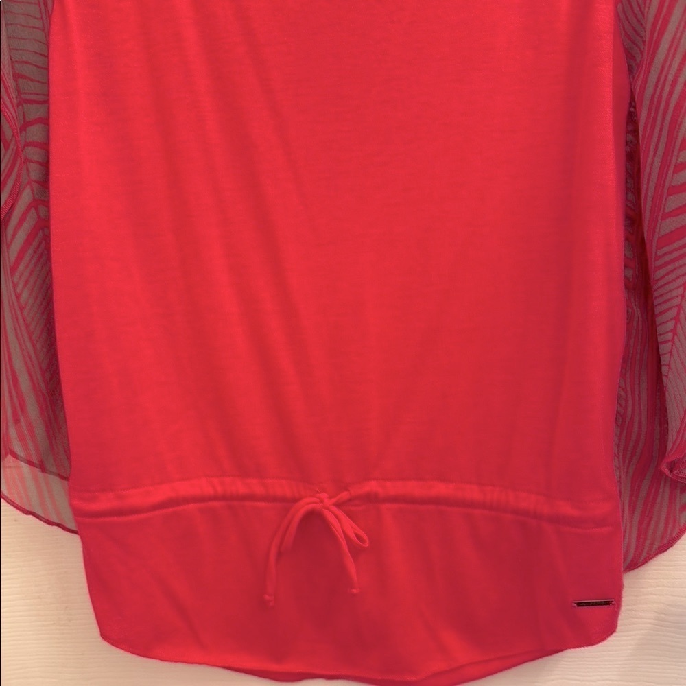 Pink Gray Sheer Flutter Sleeve Blouse by Hang Ten - Picture 6 of 8